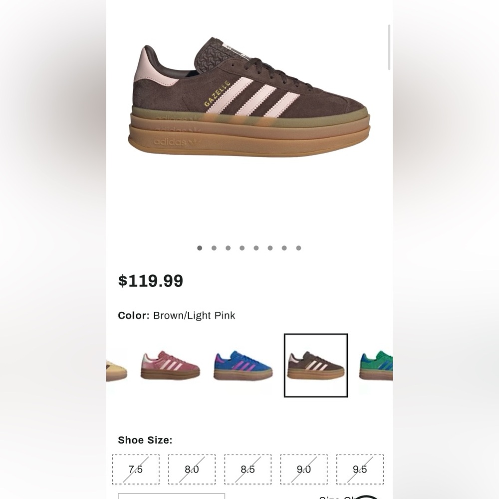 adidas Originals Women's Gazelle Bold Shoes size 8.5 (8 1/2) brown and pink